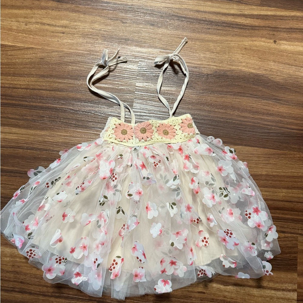 Floral Tulle Summer Dress with Crochet Waist